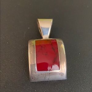 Sterling silver red Mediterranean coral pendant
